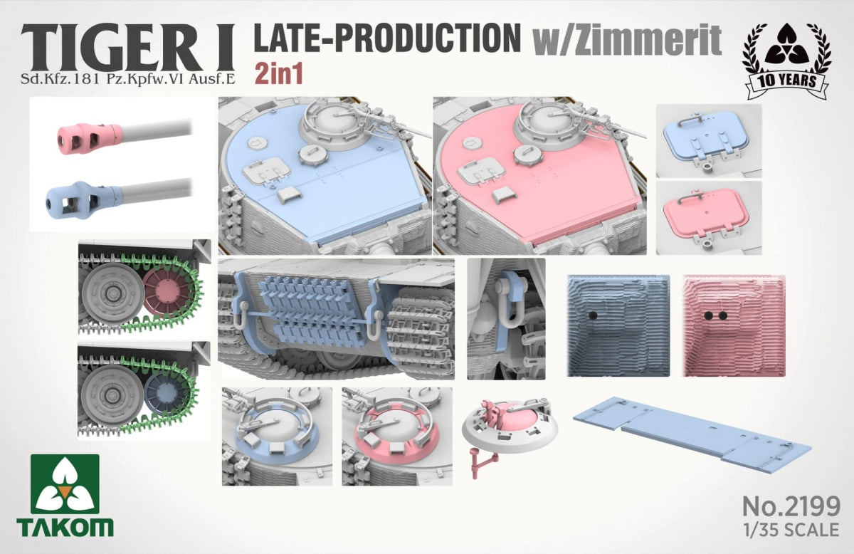 Takom 2199 Tiger I Late Production w/zimmerit Sd.Kfz. 181 Pz.Kpfw. VI Ausf. E (Late/Late Command) 1/35 – image 6