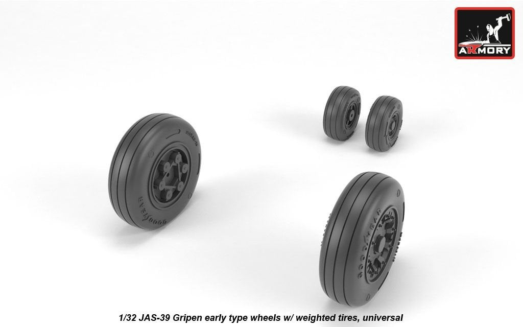 Armory Models AW32502 JAS-39 Gripen wheels w/ weighted tires, early 1/32 – immagine 2