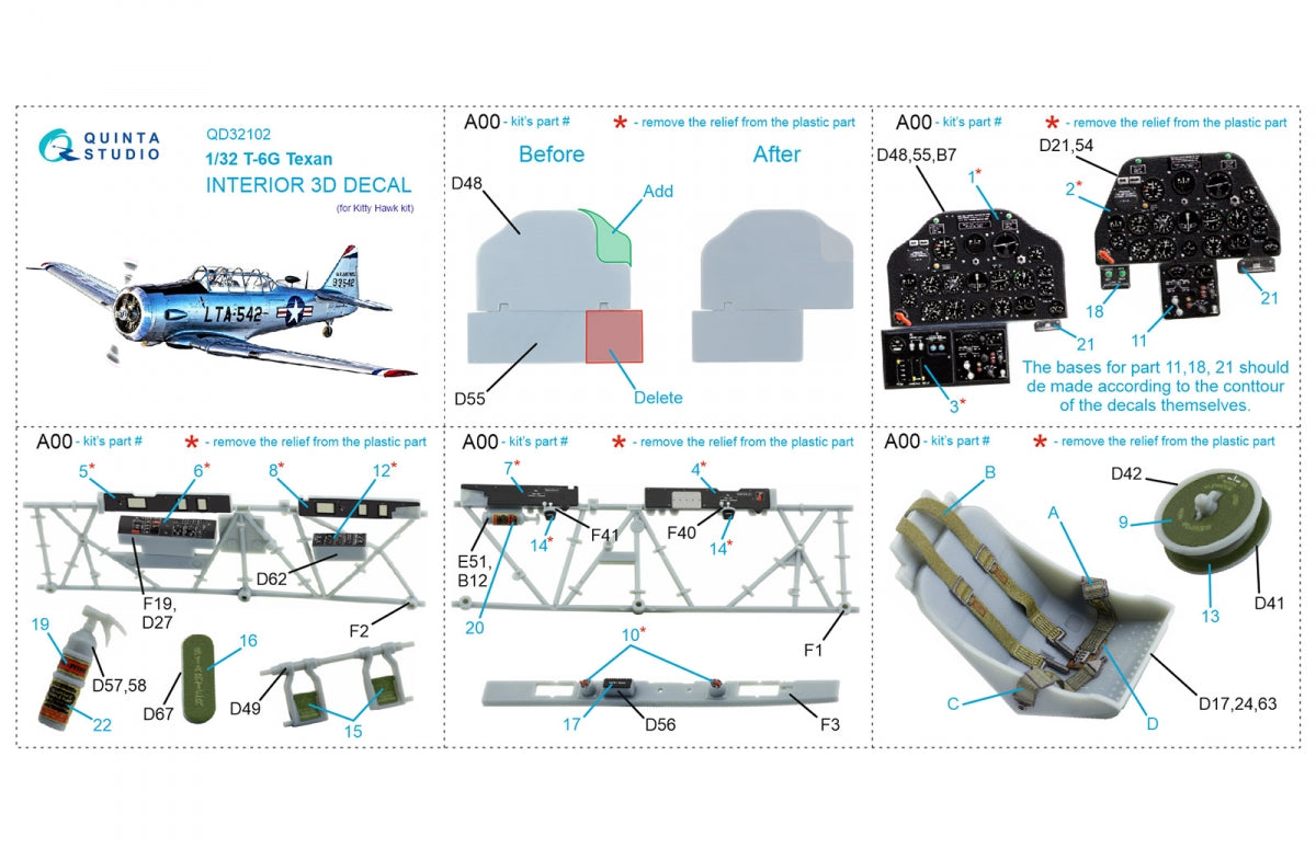 Quinta Studio QD32102 T-6G 3D-Printed coloured Interior on decal paper (Kitty Hawk) 1/32 – zdjęcie 2