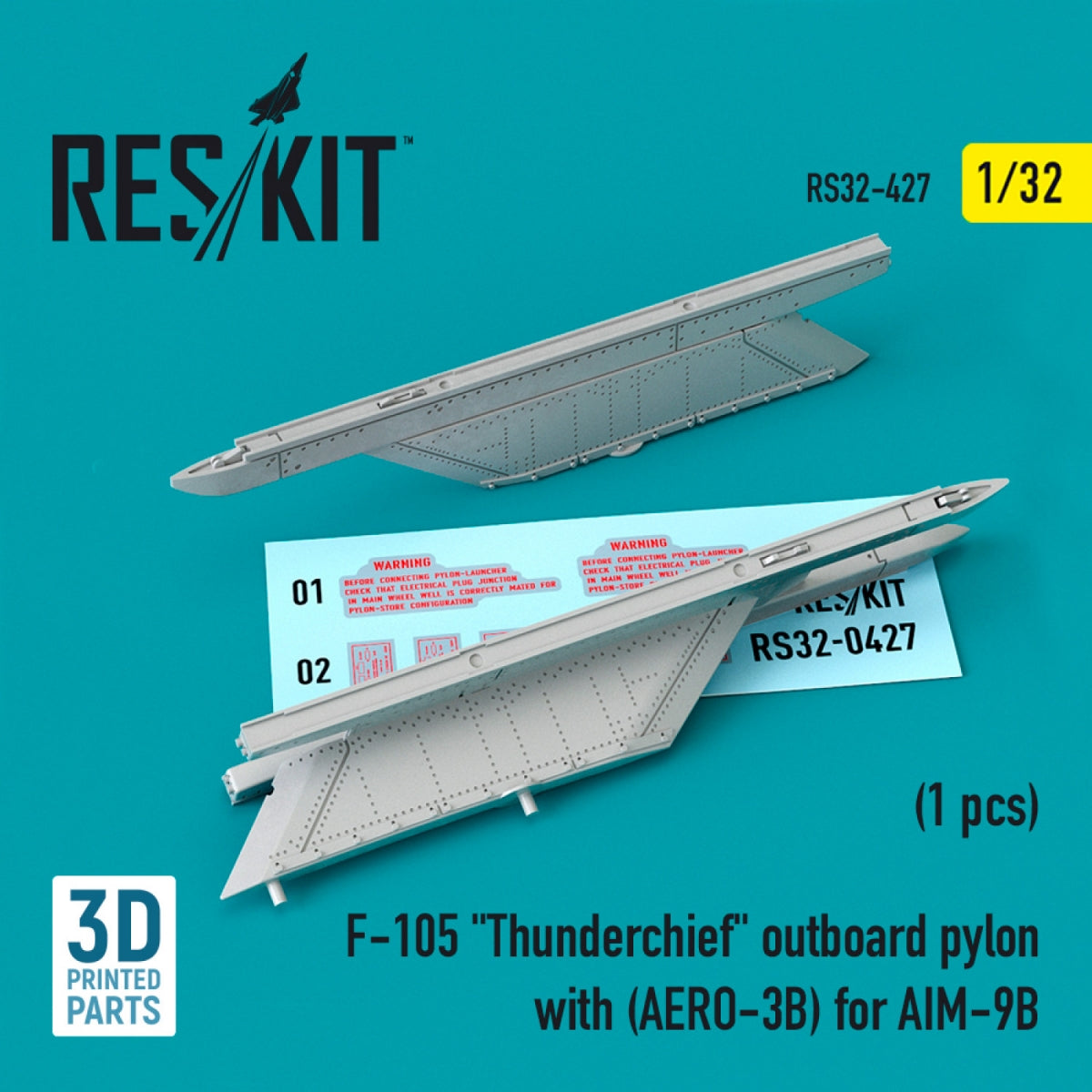 RESKIT RS32-0427 F-105 "THUNDERCHIEF" OUTBOARD PYLON WITH (AERO-3B) FOR AIM-9B (3D PRINTED) 1/32