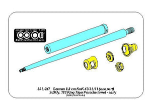 Aber 35L-247 Barrel for German 8,8cm Kw.K 43/3 L/71 (one part) gun used on Tiger B Porsche turret-early 1/35 – zdjęcie 8