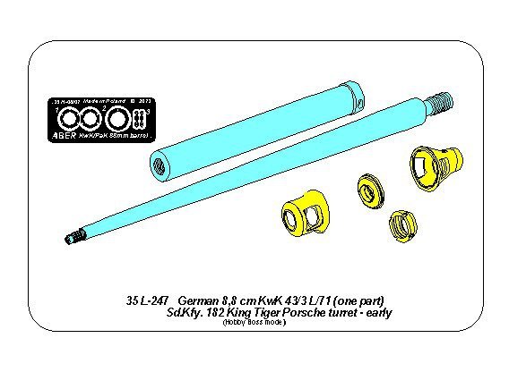 Aber 35L-247 Barrel for German 8,8cm Kw.K 43/3 L/71 (one part) gun used on Tiger B Porsche turret-early 1/35 – zdjęcie 8