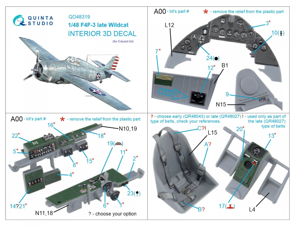 Quinta Studio QD48319 F4F-3 late 3D-Printed &amp;amp; coloured Interior on decal paper (Eduard) 1/48 – zdjęcie 7