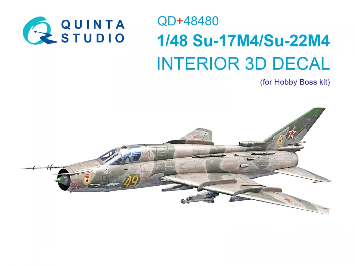 Quinta Studio QD+48480 Su-17M4/Su-22M4 3D-Printed &amp;amp; coloured Interior on decal paper (Hobby Boss) (with 3D-printed resin parts) 1/48