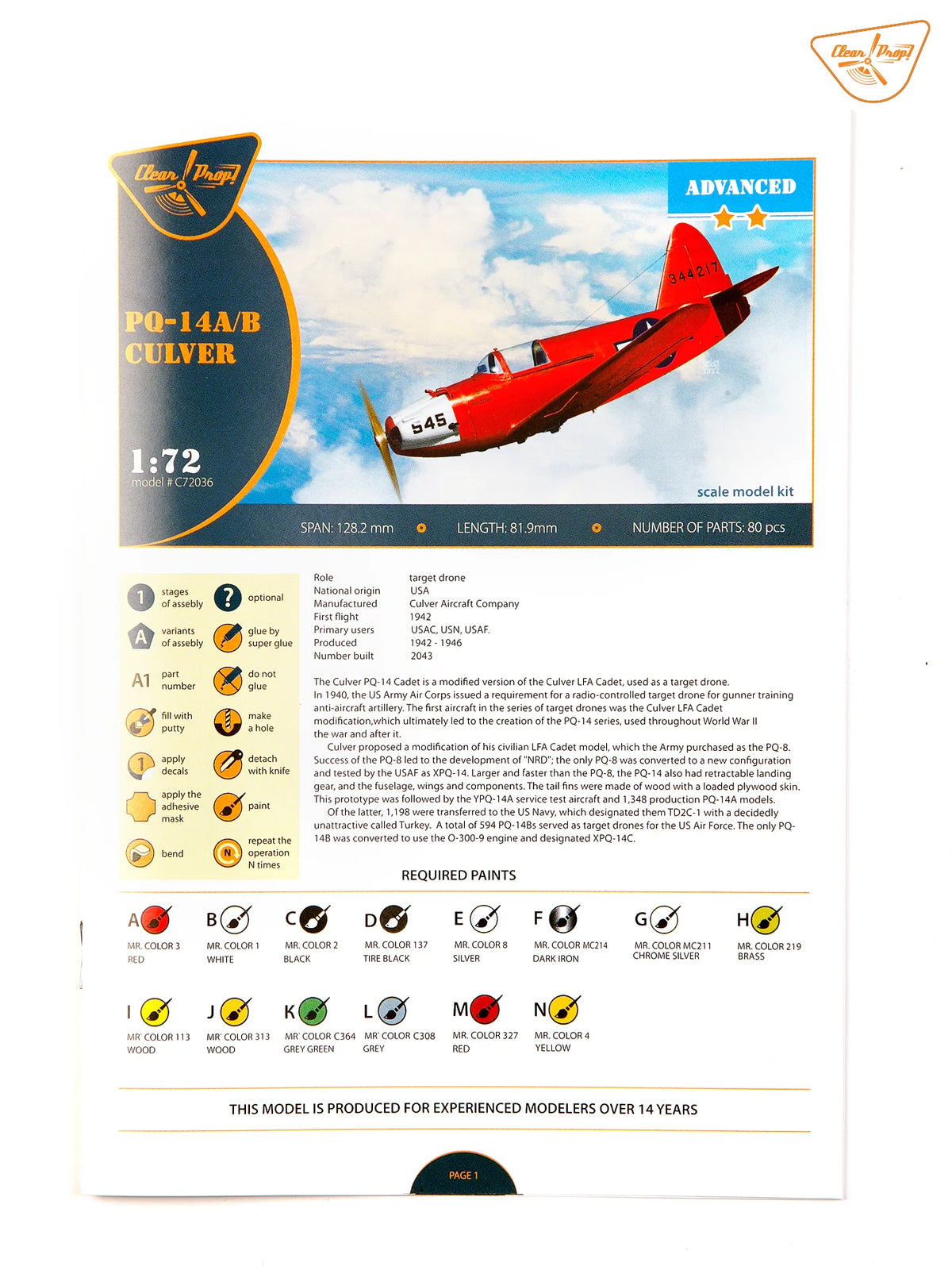 Clear Prop! CP72036 Culver PQ-14 A/B 1/72 – obrázek 5