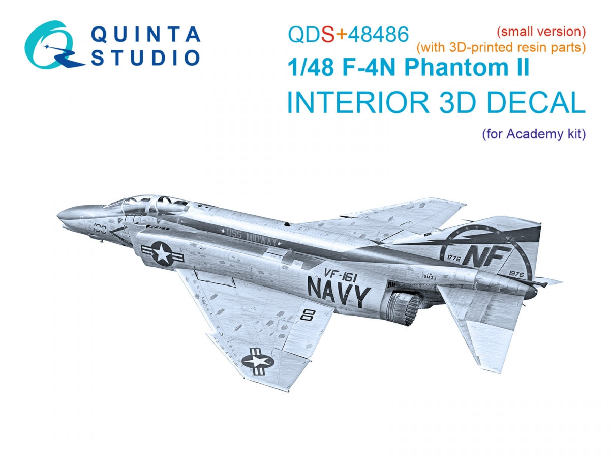 Quinta Studio QDS+48486 F-4N Phantom II 3D-Printed &amp;amp; coloured Interior on decal paper (Academy) (Small version) (with 3D-printed resin parts) 1/48