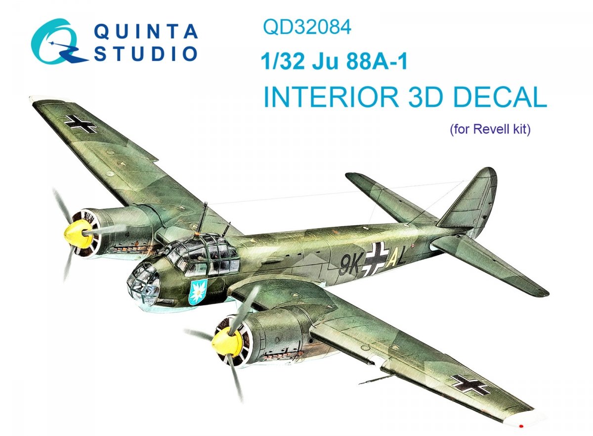 Quinta Studio QD32084 Ju 88A-1 3D-Printed & coloured Interior on decal paper ( Revell ) 1/32