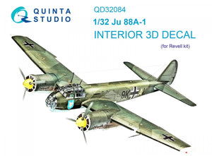 Quinta Studio QD32084 Ju 88A-1 3D-Printed &amp;amp; colored Interior on decal paper (Revell) 1/32