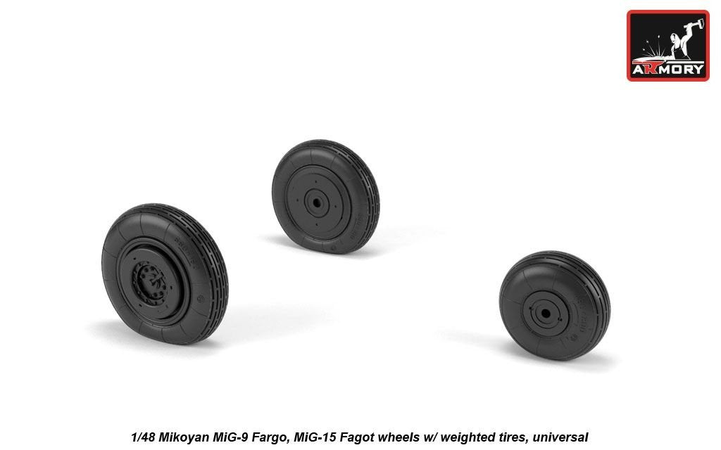 Armory Models AW48032 Mikoyan MiG-9 Fargo / MiG-15 Fagot (early) wheels w/ weighted tires 1/48 – image 3
