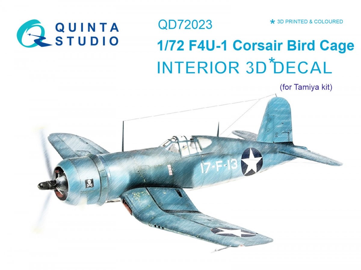 Quinta Studio QD72023 F4U-1 Corsair (Bird cage) 3D-Printed &amp;amp; coloured Interior on decal paper (for Tamiya kit) 1/72
