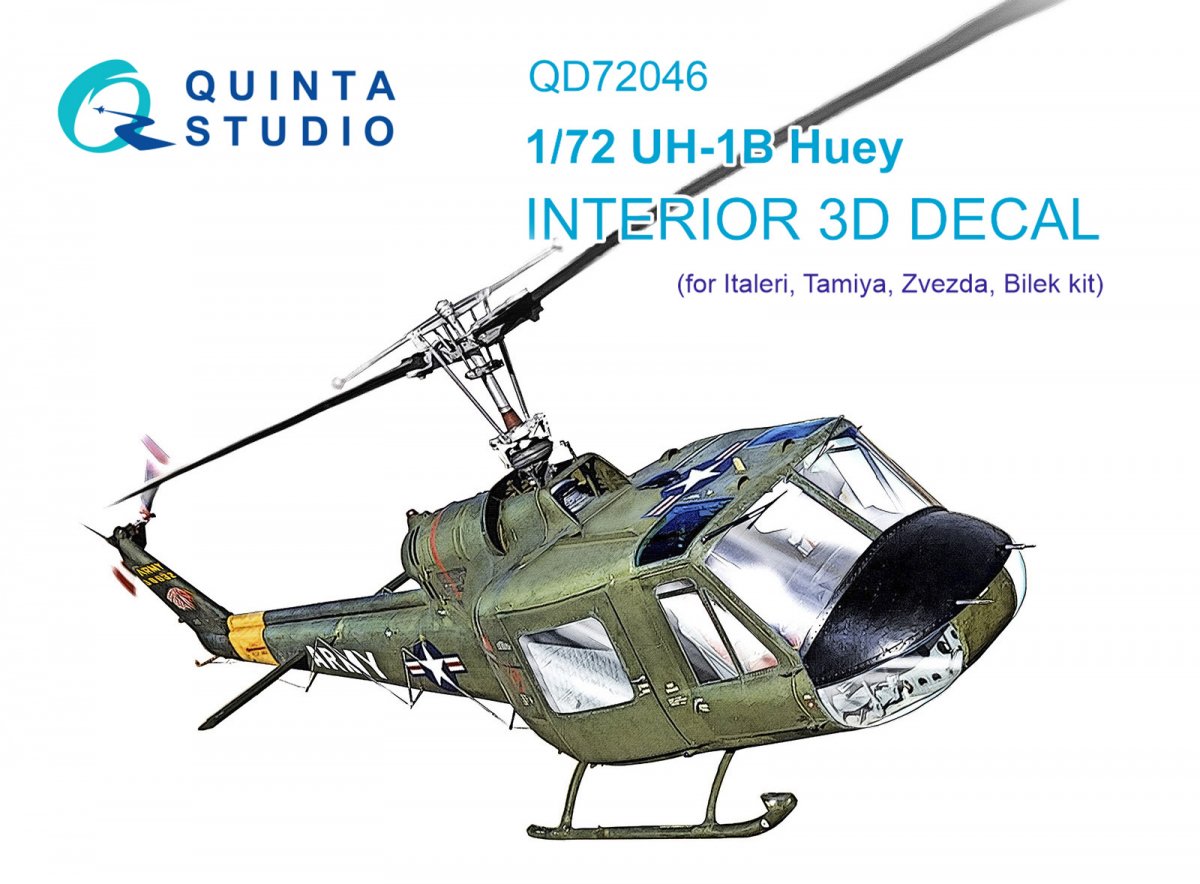 Quinta Studio QD72046 Uh-1B 3D-Printed &amp;amp; colored Interior on decal paper (Italeri) 1/72