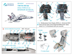 Quinta Studio QD+48347 FA-18D late 3D-Printed colored Interior on decal paper (Hasegawa) (with 3D-printed resin parts) 1/48 – image 2