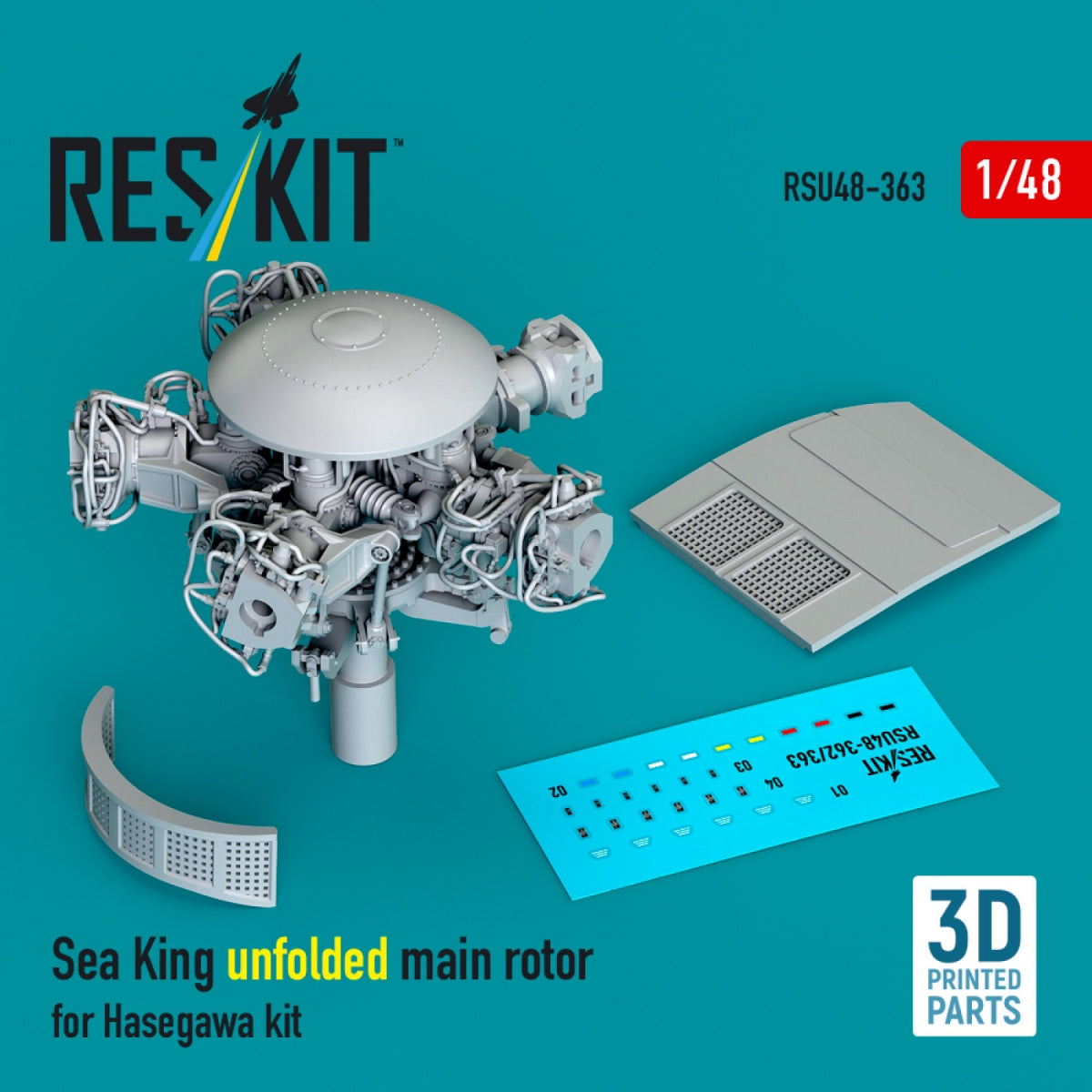 RESKIT RSU48-0363 Sea King unfolded main rotor for Hasegawa kit (3D Printed) 1/48