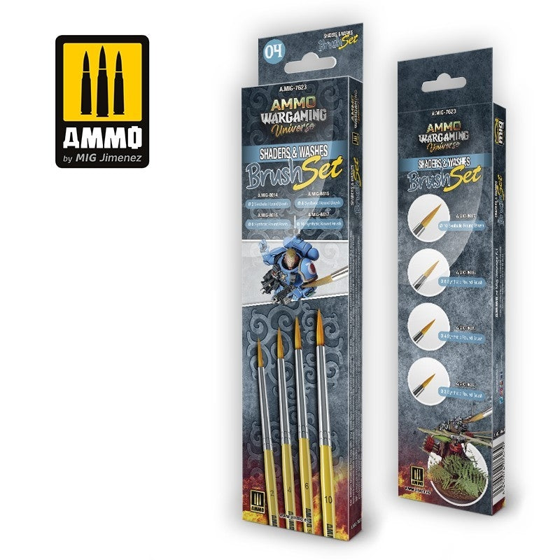 AMMO of Mig Jimenez 7623 Ammo Wargaming Universe - Shaders And Washes Brush Set