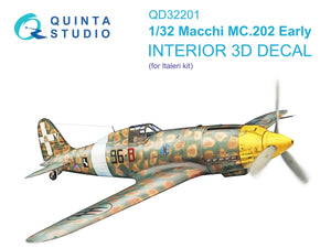 Quinta Studio QD32201 Macchi MC.202 Folgore Early 3D-Printed &amp;amp; colored Interior on decal paper (Italeri) 1/32