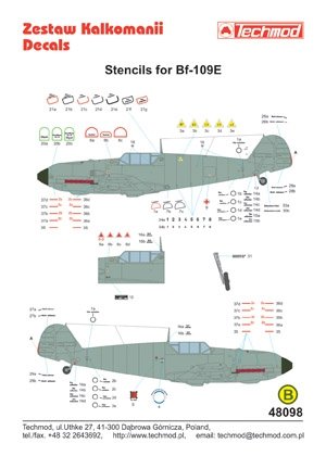 Techmod 48098 - Stencils for Messerschmitt Bf 109E 1/48 – immagine 2