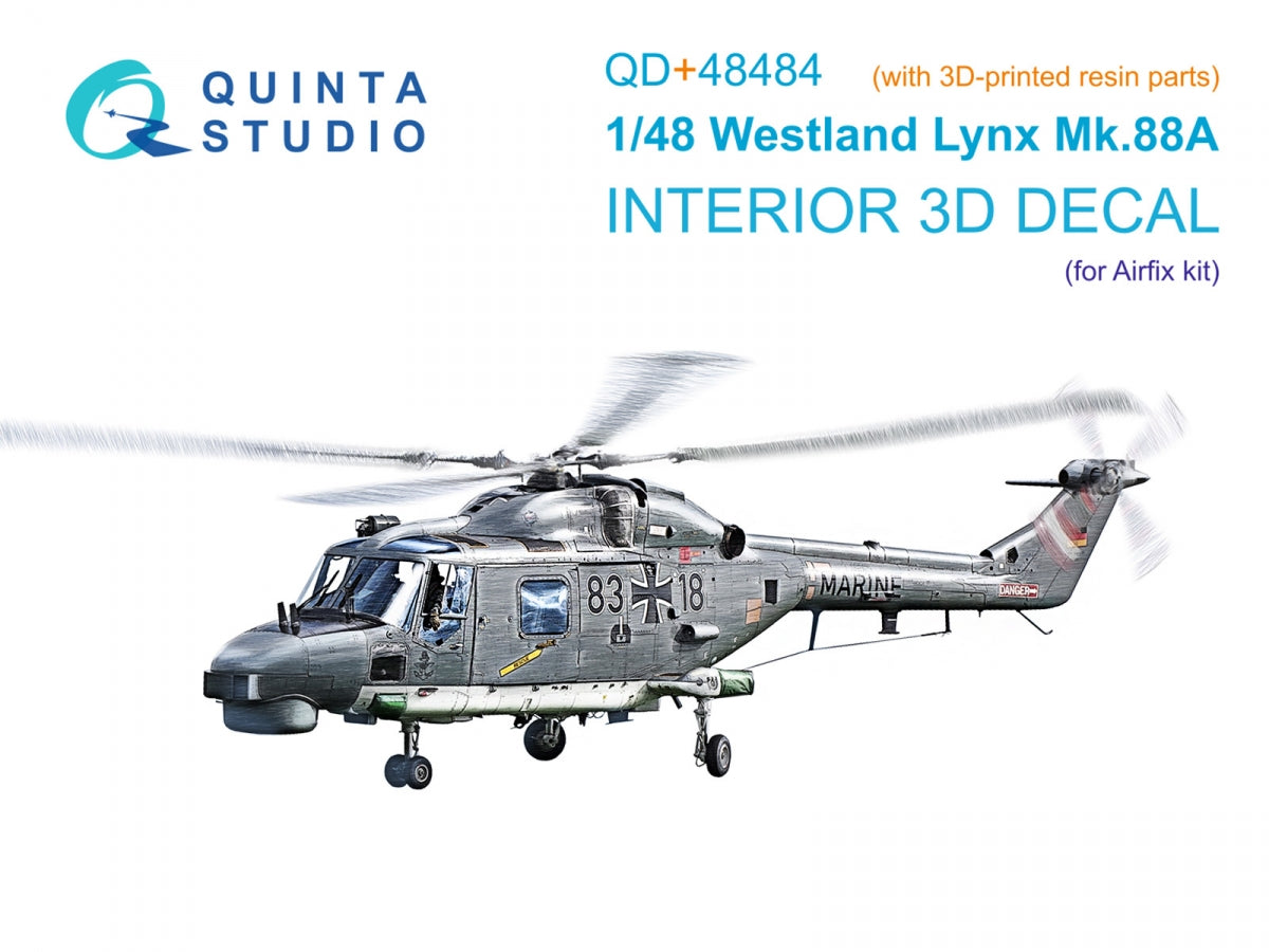 Quinta Studio QD+48484 Lynx Mk88A 3D-Printed &amp; coloured Interior on decal paper ( Airfix )( with 3D-printed resin parts ) 1/48