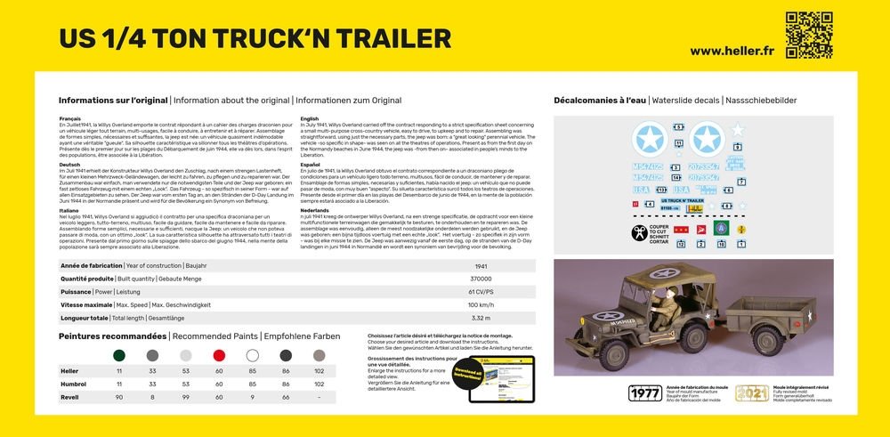 Heller 57105 STARTER KIT US 1/4 TON TRUCK &amp;#39;N TRAILER 1/35 – zdjęcie 4