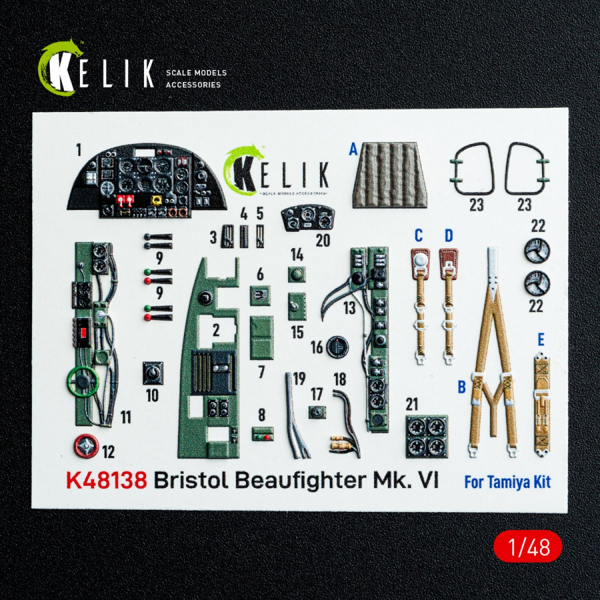 Kelik K48138 Bristol Beaufighter Mk.VI - interior 3D decals for Tamiya kit 1/48