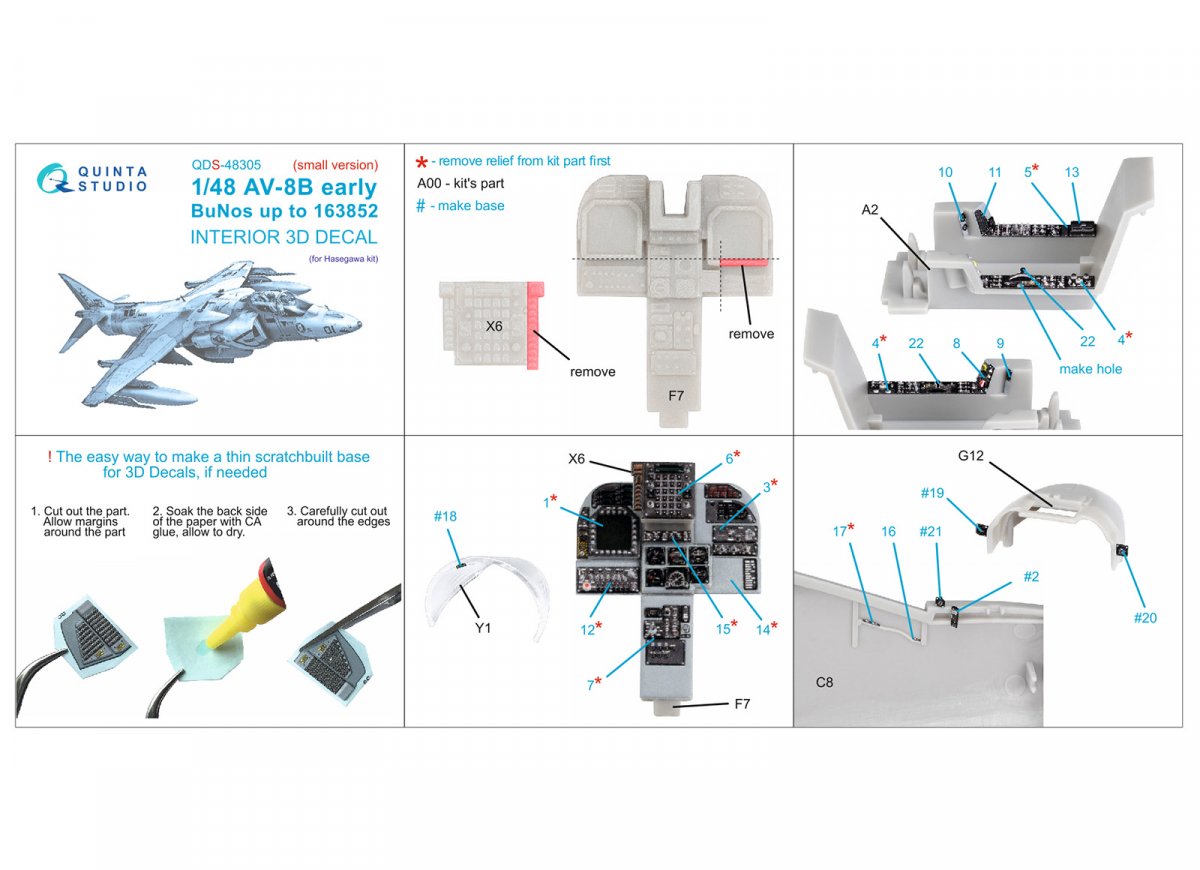 Quinta Studio QDS-48305 AV-8B Early 3D-Printed &amp;amp; colored Interior on decal paper (Hasegawa) (Small version) 1/48 – image 2
