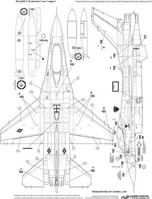 HobbyDecal ST32025V1 F-16 Stencils 3 ver 1 1/32 for Academy kit – immagine 3