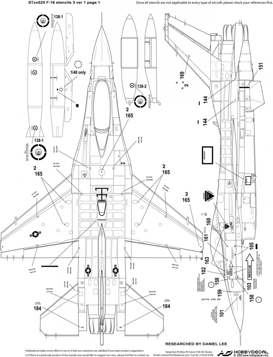 HobbyDecal ST32025V1 F-16 Stencils 3 ver 1 1/32 for Academy kit – immagine 3