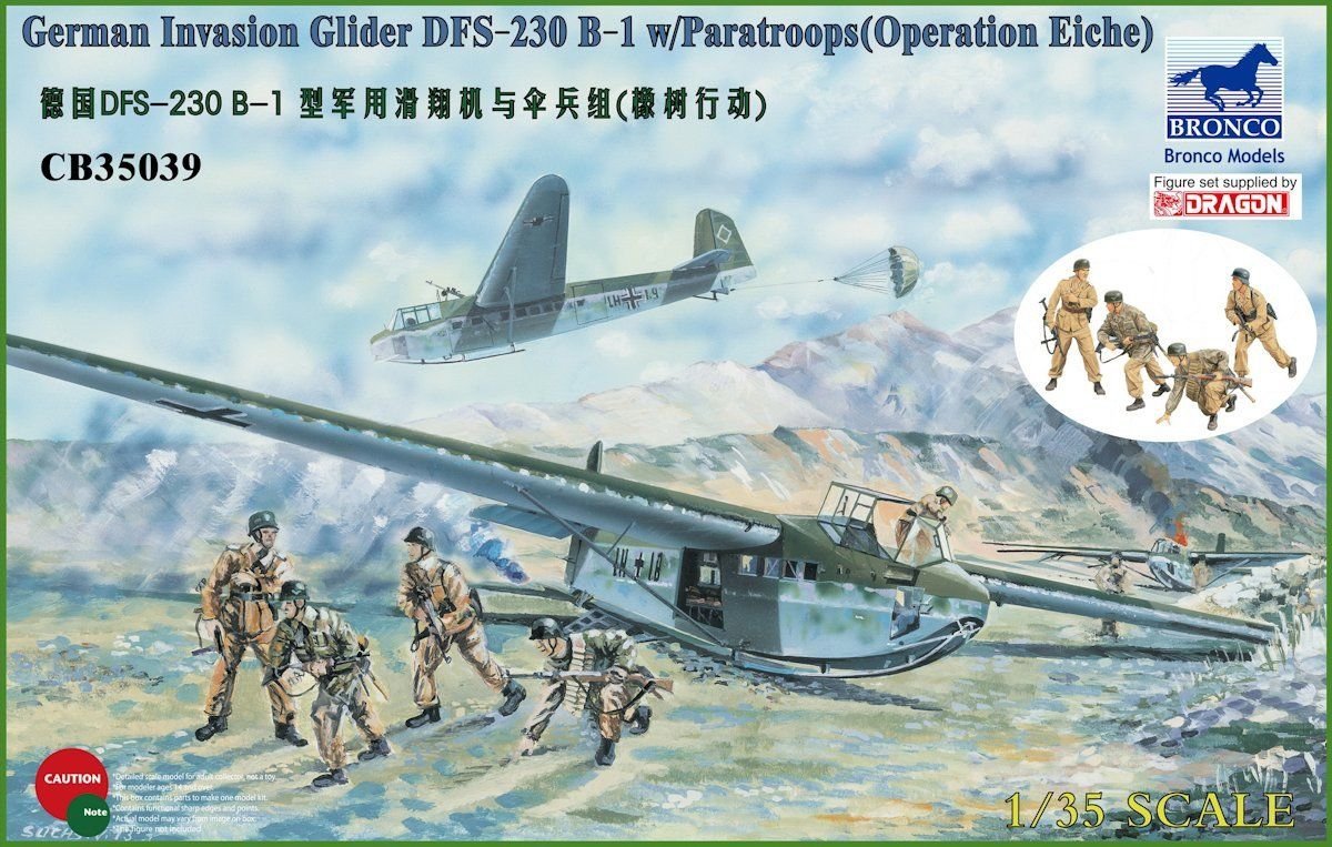 Bronco CB35039 German Tactical Assault Glider DFS 230 B-1 w/Fallschirmjager (4 Figures) 1/35