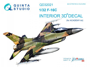 Quinta Studio QD32021 F-16C 3D-Printed &amp;amp; coloured Interior on decal paper (for Academy kit) 1/32