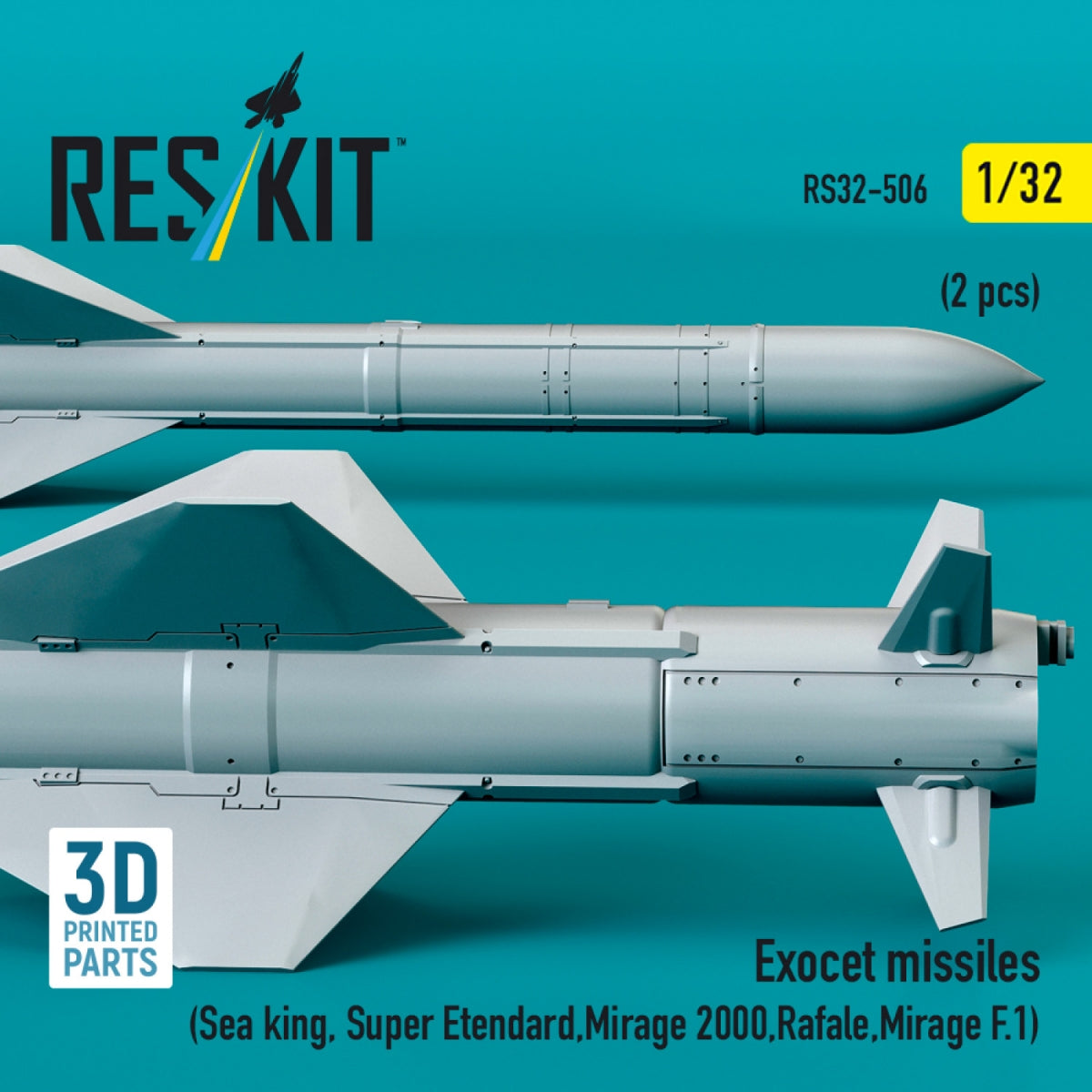 RESKIT RS32-0506 Exocet missiles (2 pcs) (Sea King, Super Etendard, Mirage 2000, Rafale, Mirage F.1) (3D Printed) 1/32 – zdjęcie 3