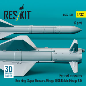 RESKIT RS32-0506 Exocet missiles (2 pcs) (Sea King, Super Etendard, Mirage 2000, Rafale, Mirage F.1) (3D Printed) 1/32 – zdjęcie 3