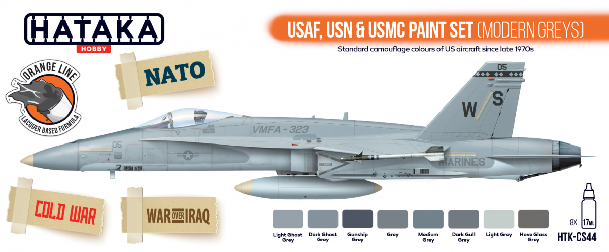 Hataka HTK-CS44 USAF, USN &amp;amp; USMC paint set (modern greys) 8x17ml – zdjęcie 2