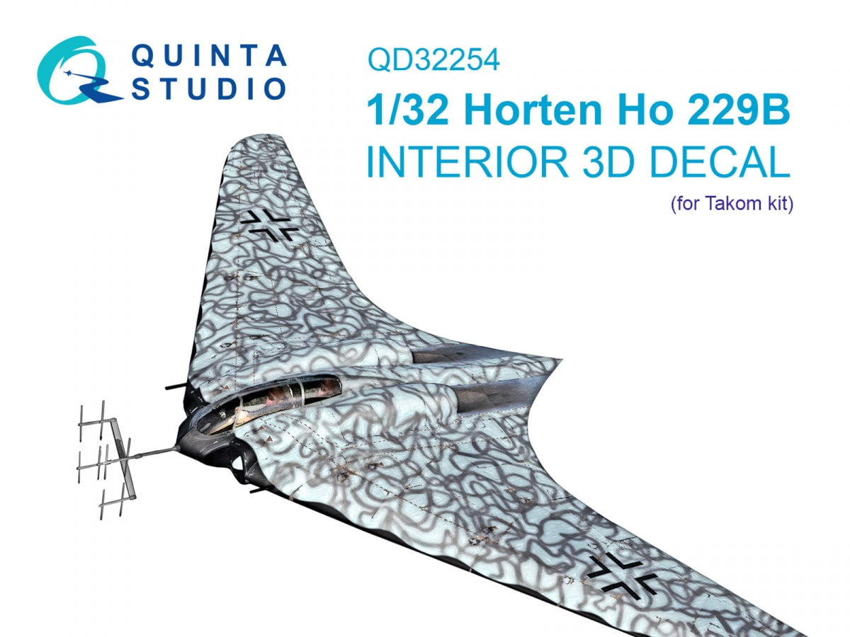 Quinta Studio QD32254 Horten Ho 229B 3D-Printed &amp;amp; colored Interior on decal paper (Takom) 1/32