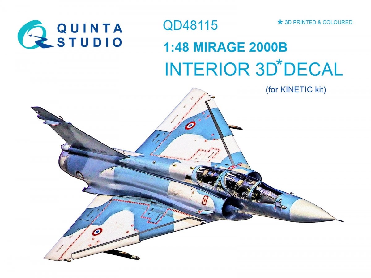 Quinta Studio QD48115 Mirage 2000B 3D-Printed &amp;amp; colored Interior on decal paper (for Kinetic kit) 1/48
