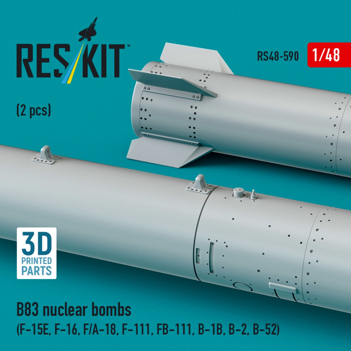 RESKIT RS48-0590 B83 nuclear bombs (2 pcs) (F-15E, F-16, F/A-18, F-111, FB-111, B-1B, B-2, B-52) (3D Printed) 1/48