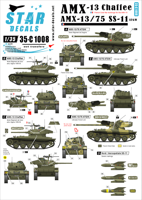 Star Decals 35-C1008 AMX-13 Chaffee & AMX-13 SS-11 1/35