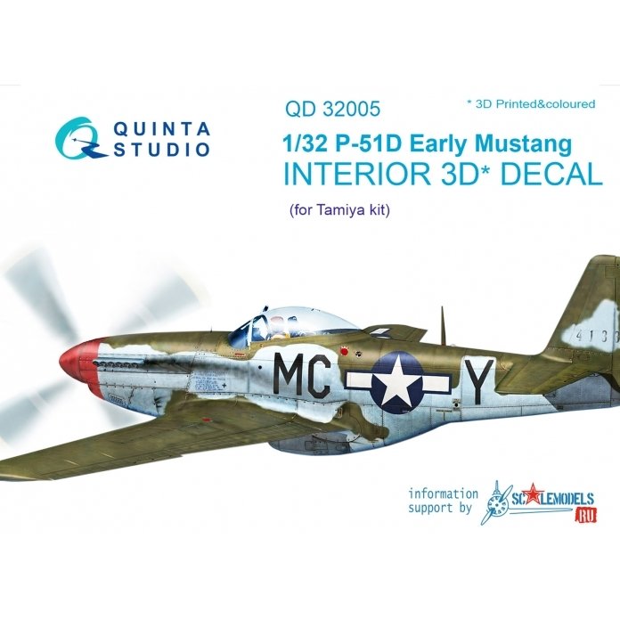 Quinta Studio QD32005 P-51D (Early) 3D-Printed &amp; colored Interior on decal paper (for Tamiya kit) 1/32