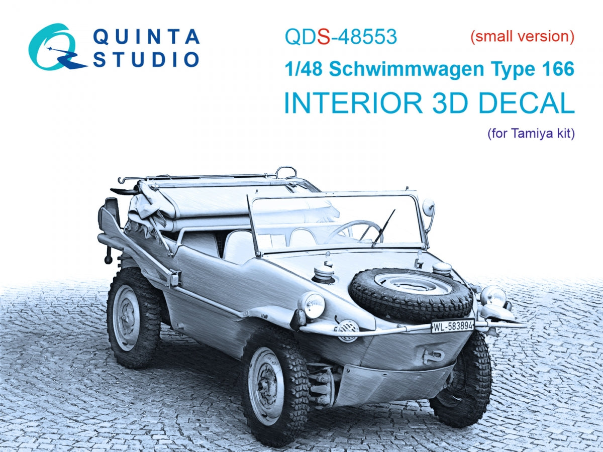 Quinta Studio QDS-48553 Schwimmwagen type 166 3D-Printed &amp;amp; coloured Interior on decal paper (Tamiya) (small version) 1/48