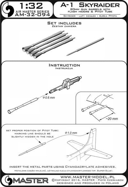 Master AM-32-094 A-1 Skyraider - 20mm cannon barrels with flash hiders and Pitot Tube 1/32 – image 3