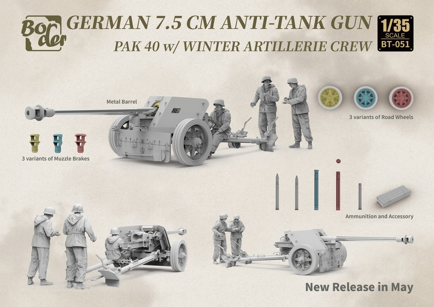Border Model BT-051 German 7.5cm Anti-Tank Gun PaK 40 w/Winter Artillery Crew. 1/35 – zdjęcie 3