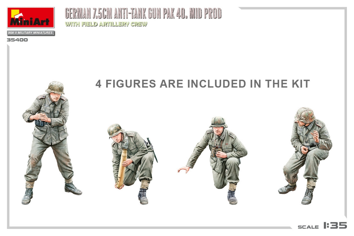 MiniArt 35400 GERMAN 7.5CM ANTI-TANK GUN PAK 40. MID PROD. WITH FIELD ARTILLERY CREW 1/35 – image 2