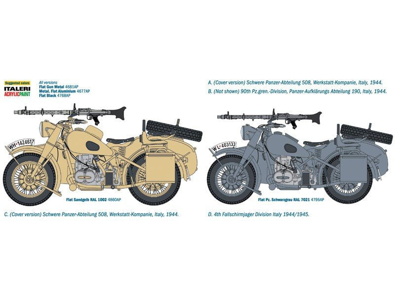 Italeri 7403 German Military Motorcycle with side car 1/9 – zdjęcie 11