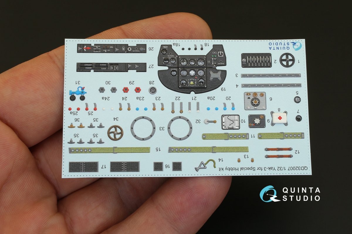 Quinta Studio QD32007 Yak-3 3D-Printed &amp;amp; colored Interior on decal paper (for Special Hobby kit) 1/32 – image 3