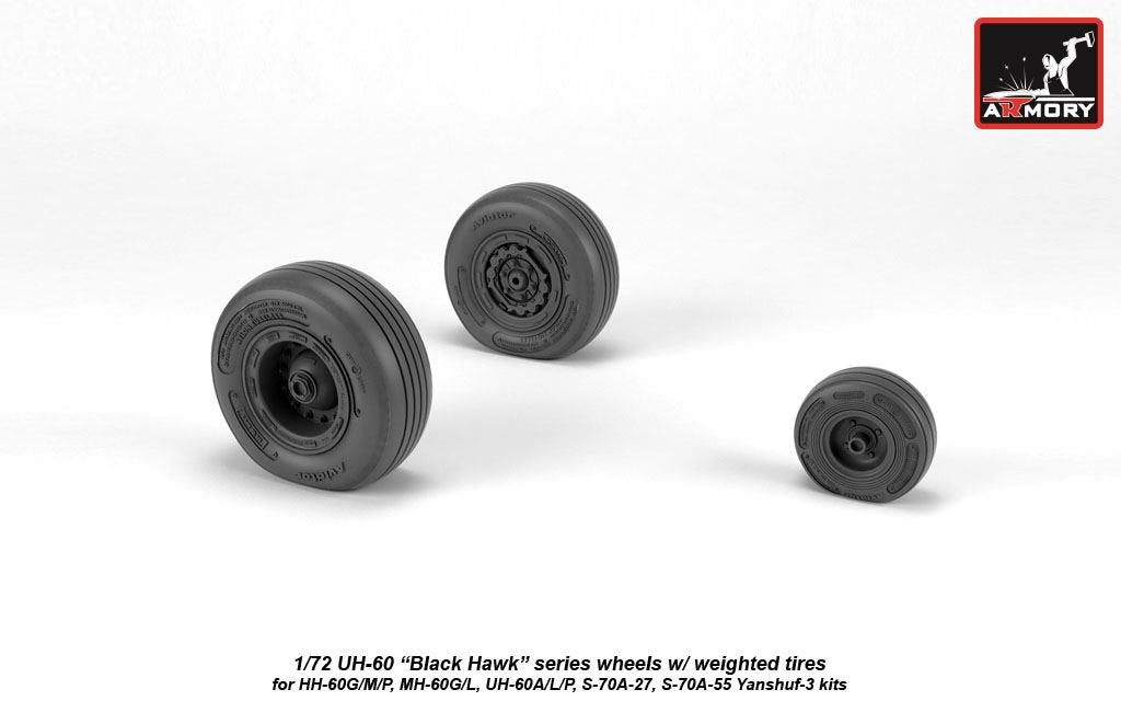Armory Models AW72334 UH-60 Black Hawk wheels w/ weighted tires 1/72 – zdjęcie 2