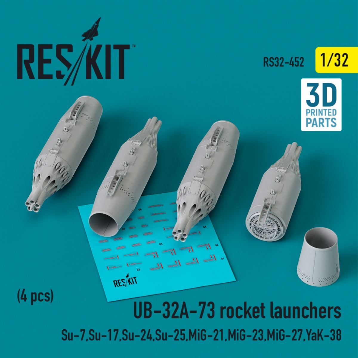 RESKIT RS32-0452 UB-32A-73 rocket launchers (4 pcs) (3D Printed) 1/32