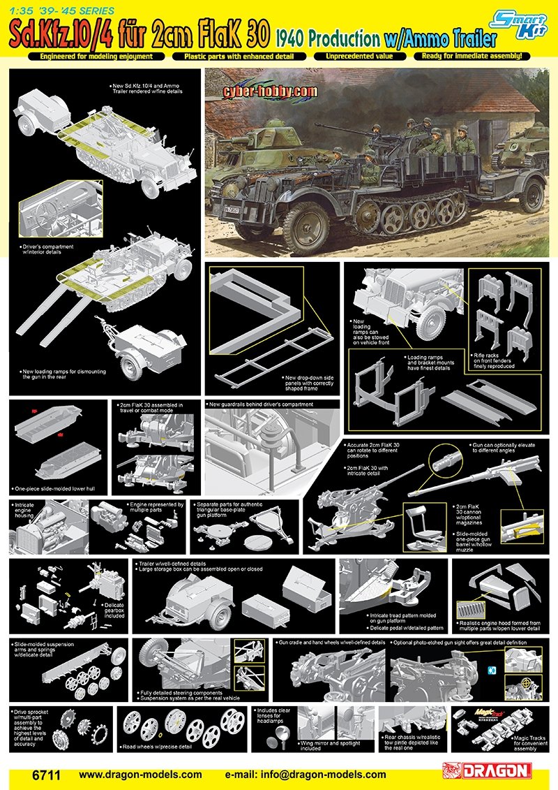 Dragon 6711 Sd.Kfz.10/4 fur 2cm FlaK 30, 1940 Production w/Ammo Trailer 1/35 – zdjęcie 2
