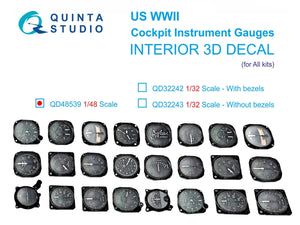 Quinta Studio QD48539 US WWII Cockpit instrument gauges 3D-Printed &amp;amp; colored Interior on decal paper (All Kits) 1/48