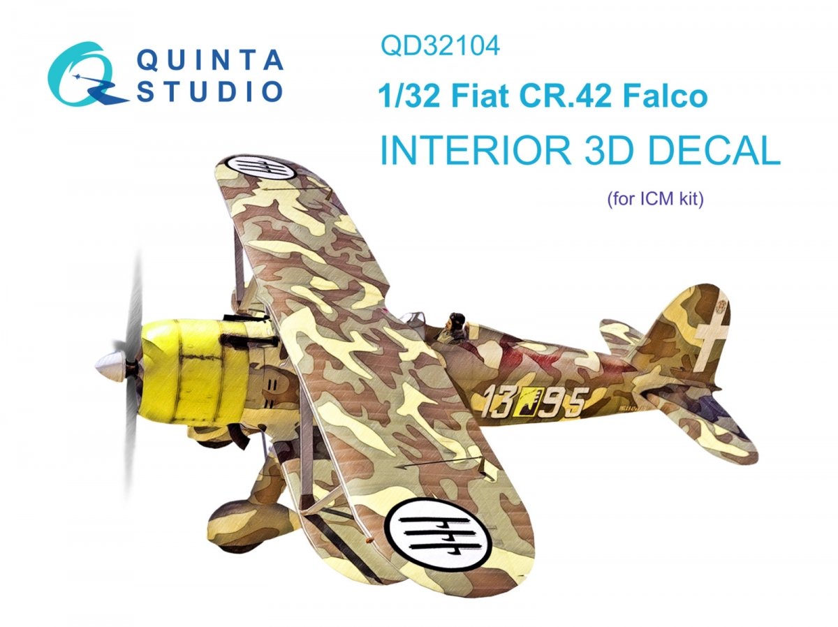 Quinta Studio QD32104 Fiat CR.42 3D-Printed &amp;amp; colored Interior on decal paper (ICM) 1/32