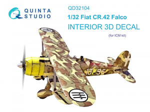 Quinta Studio QD32104 Fiat CR.42 3D-Printed &amp;amp; colored Interior on decal paper (ICM) 1/32