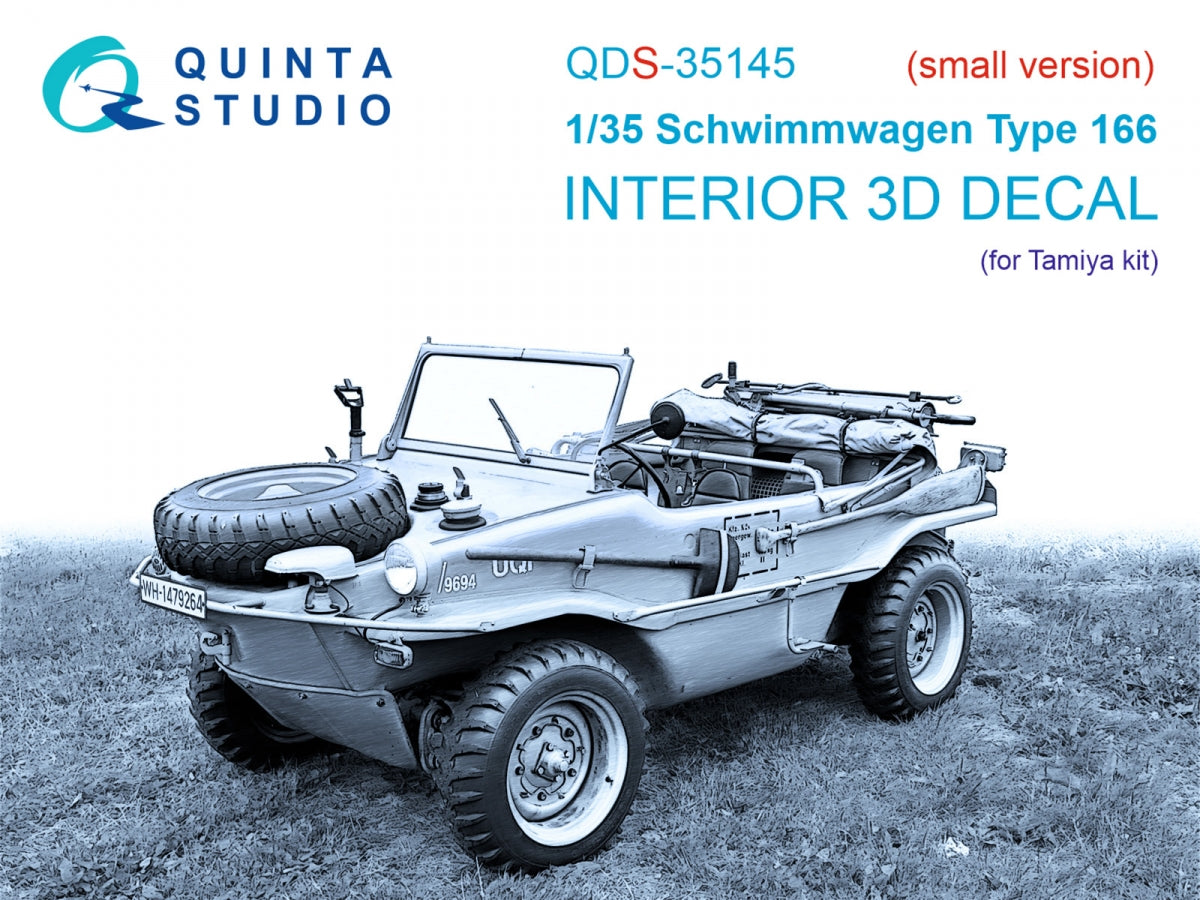 Quinta Studio QDS-35145 Schwimmwagen Type 166 3D-Printed &amp;amp; colored Interior on decal paper (Tamiya) (Small version) 1/35