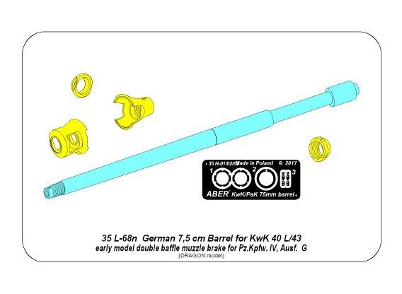 Aber 35L-068N 75mm KwK40L/43 barrel with early muzzle brake for German Panzer IV Ausf.G tanks 1/35 – image 2